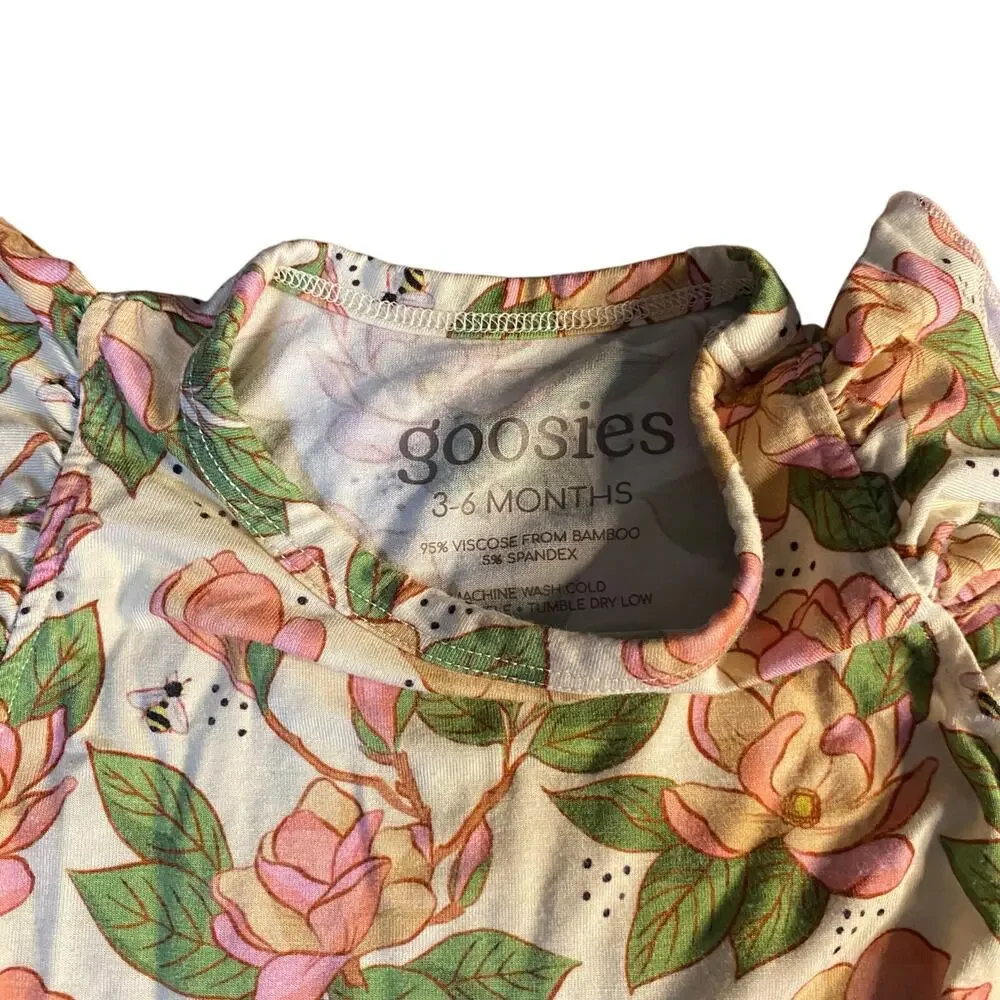 Goosies blush floral bee bamboo short ruffle sleeve bubble romper‎ SIZE 3-6M
